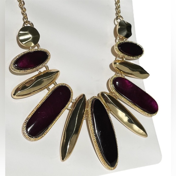 Charming Charlie Dark Purple & Gold-Tone Stone Necklace NWT - Picture 4 of 13